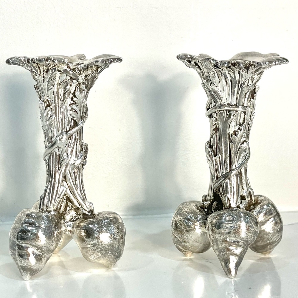 Antique Christofle Silver Plated Bronze Carrots Bud Vases-Lot of 2  three beets